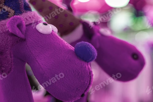 Preview: Purple teddy reindeer New Year's Eve. View from the side. Merry Christmas. Toys.
