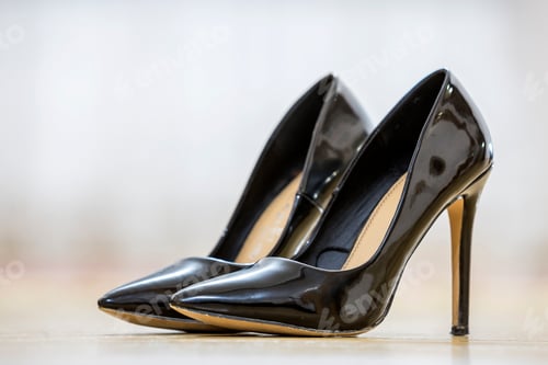 Preview: Shiny Black High Heels on Neutral Background