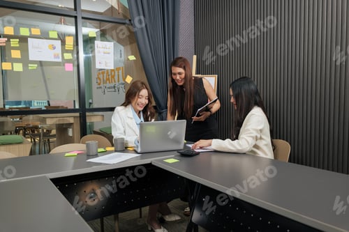Preview: Business women meet, busy team people discuss project work, collaborating during important meeting