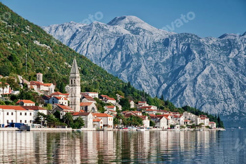 Preview: perast traditional balkan village mountain landscape near kotor in montenegro