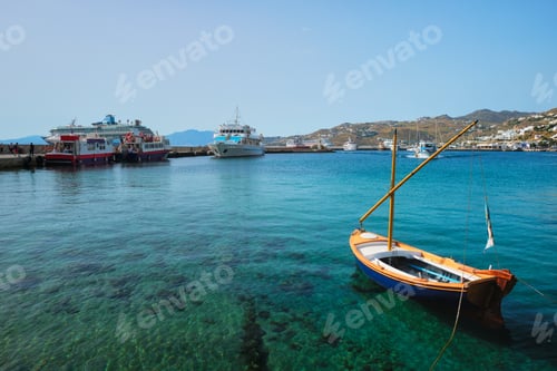 Preview: Greek fishing boat in port of Mykonos
