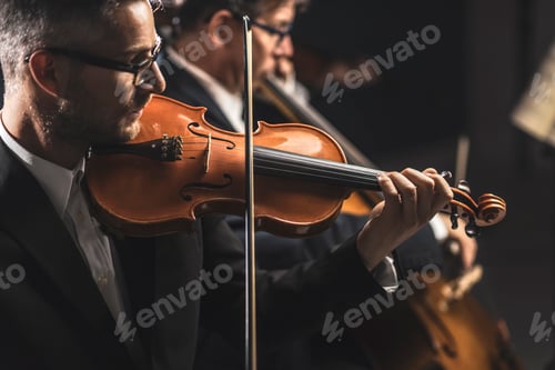 Preview: Musicians Play Violins at Symphony Performance