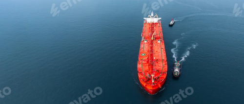Preview: Aerial view crude oil tanker ship and tugboat, Global business import export freight shipping