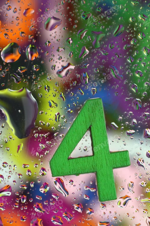 Preview: Number four on abstract colorful drops background