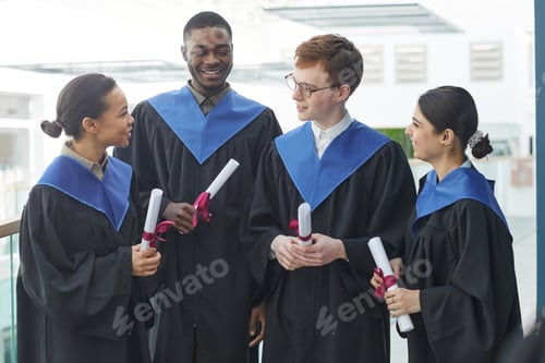 Preview: Happy college graduates chatting