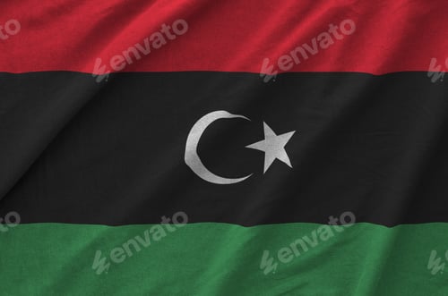 Preview: Libya flag depicted on folded wavy fabric of old cloth