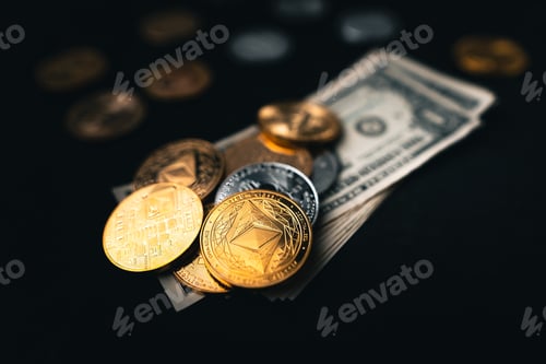 Preview: Crypto coins on gold background