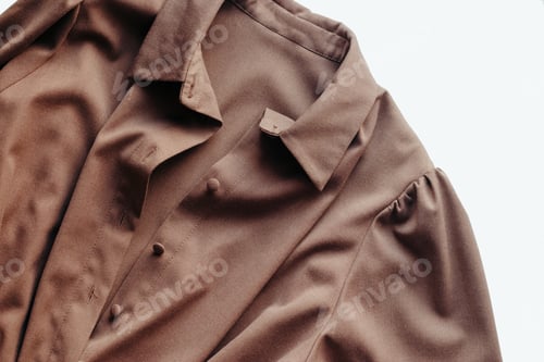 Preview: Brown women dress with collar and buttons on white. Women's stylish autumn or summer outfit
