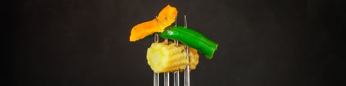 Preview: Fresh Vegetables On A Fork, (Baby Corn, Green Beans And Other Healthy Food) Menu Concept