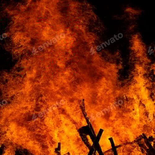 Preview: Big fire on the dark background. Huge bonfire at night
