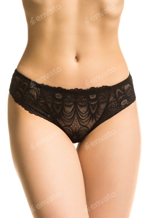 Preview: slim female body on a white background, panties, half-length shot