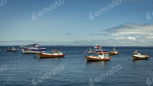 Preview: Beautiful shot of different fishing ships in the sea