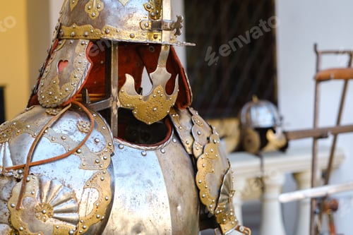 Preview: An ancient Knight's helmet with armor.A medieval concept