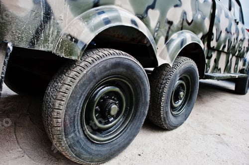 Preview: Two twin wheels at military truck jeep car