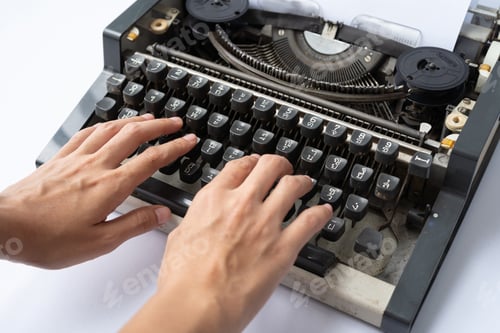 Preview: Old Thai traditional typewriter. Classic vintage antique manual typing machine isolated