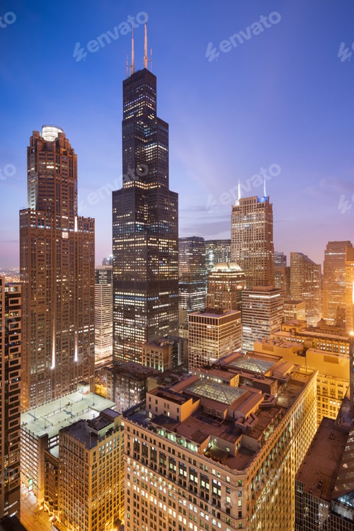 Preview: Chicago, Illinois, USA Vertical Night Views