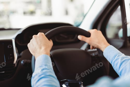 Preview: Man Holding Steering Wheel Sitting In Auto