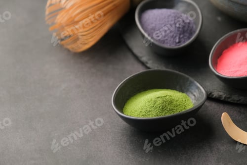 Preview: assortment of various powder matcha tea