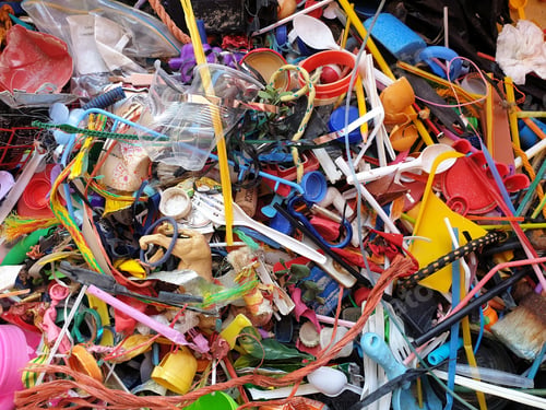 Preview: large pile of rubbish and plastic collected from the beach