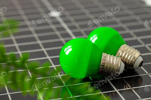 Preview: Solar energy panel and light bulb, green energy