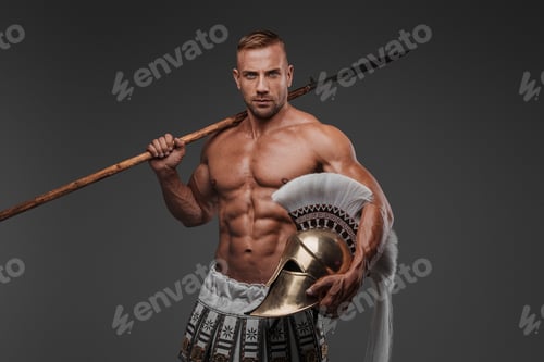 Preview: A muscular and attractive male model dressed in ancient pteruges