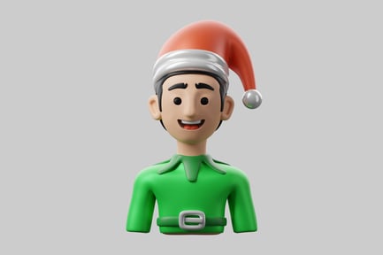 Preview: Festive cartoon elf with santa hat