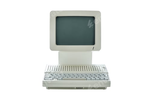 Preview: Vintage retro desktop computer with integrated monitor and keyboard isolated on white background