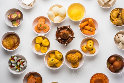 Preview: Rangoli design of Assorted Indian sweets