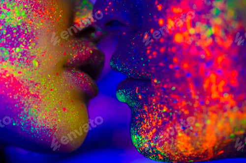 Preview: Fashion model with fluo painting on the face