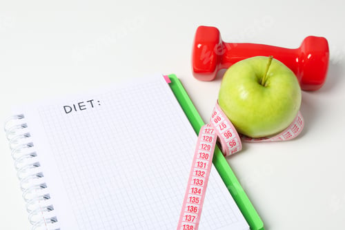 Preview: Diet and weight loss, healthy lifestyle, composition with measuring tape