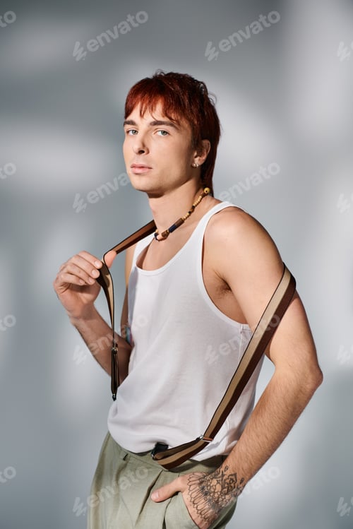Preview: Fiery fashion: red-haired man in white tank top