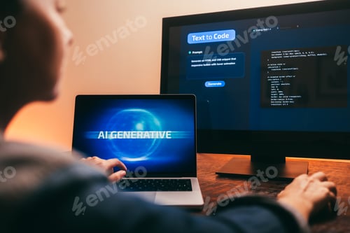 Preview: AI chat bot, Programmer use generative artificial intelligence for software development Virtual tech