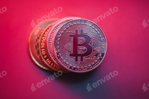 Preview: Stack of bitcoins on bright background. Economic crisis in the stock market.