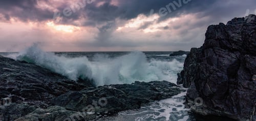 Preview: Waves on Rocky Shore in Tofino. West Coast of Pacific Ocean.