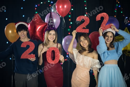 Preview: 2021 to 2022 new year celebration party event with Asian young girl people happy and fun