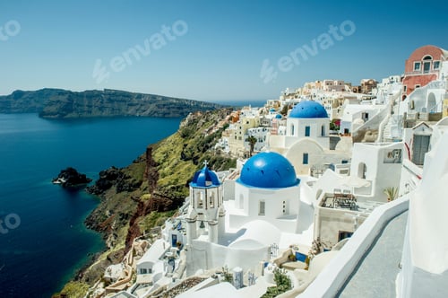 Preview: View of rooftops and sea, Oía, Santorini, Kikladhes, Greece