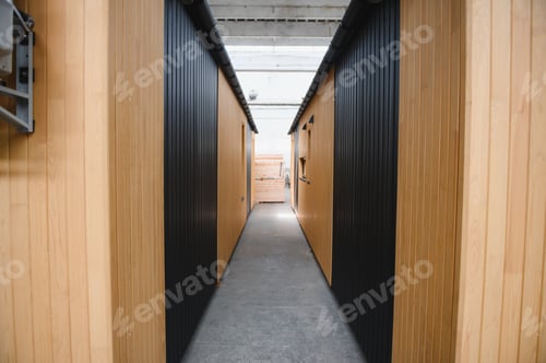 Preview: A new wooden modular prefabricated house inside in manufacturing facility