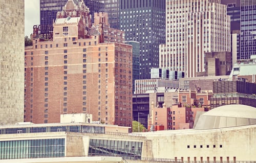 Preview: Close up view of New York architecture, color toned picture, USA