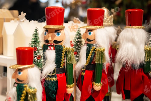 Preview: Wooden toy soldiers Nutcrackers on the shop window.
