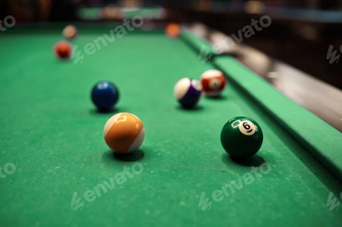 Preview: Billiard balls on pool table selective focus