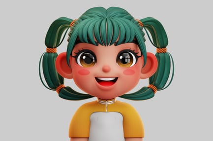 Preview: Smiling Chibi Korean Girl 3D Illustration