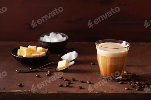Preview: bulletproof coffee, keto paleo drink blended with butter and coc