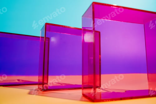 Preview: three colorful boxes are sitting on a yellow table
