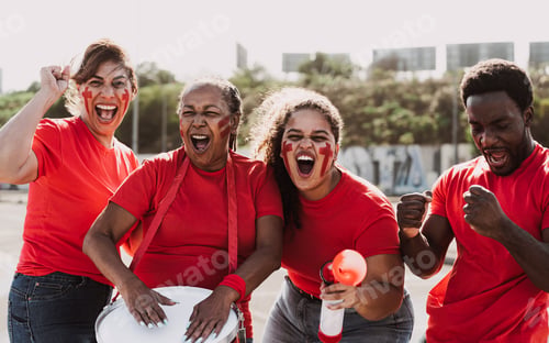 Preview: Football fans having fun cheering their favorite team - Soccer sport entertainment concept
