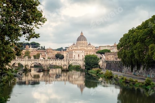 Preview: Morning view of Rome Skyline with Vatican Saint Peter Basilica