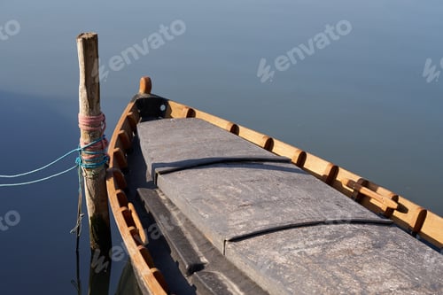 Preview: Part of a wooden albufera boat moored at the Albuferenc or Levantine boat wharf