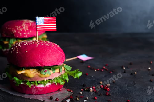 Preview: two tasty hamburgers with little American flags