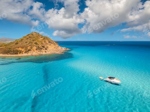 Preview: Aerial view of luxury yachts on blue sea at sunny day in summer