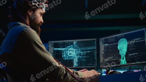 Preview: IT admin coding and using EEG headset to upload brain into computer