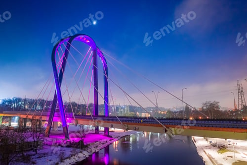Preview: University Route in Bydgoszcz by night in winter. Poland